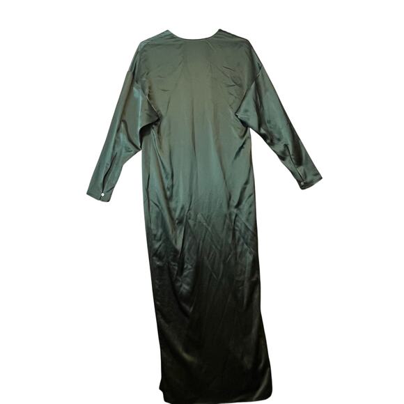Banana Republic V Neck Dona Silk‎ Maxi Dress Front Slip Sz XS Hunter Green - Picture 4 of 8